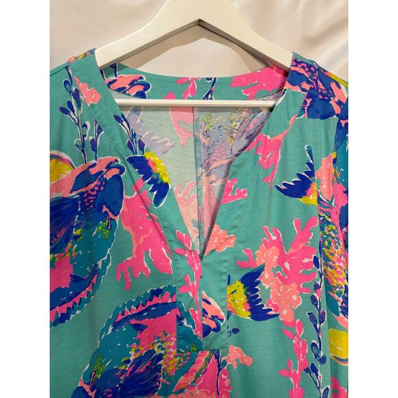 Lilly Pulitzer Blue Underwater Patterned Popover V-Neck T-Shirt Dress XL - Picture 4 of 12